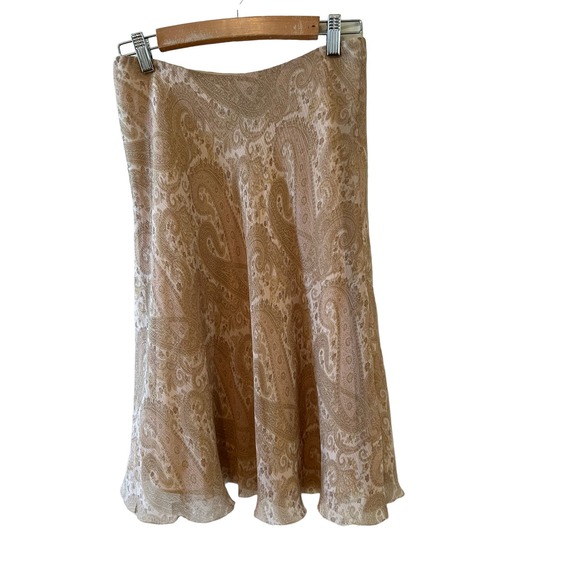 Ralph Lauren Tan A-Line Silk Skirt PS - Picture 3 of 5